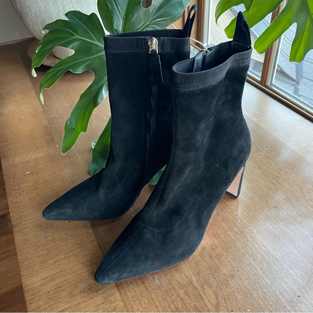 Kate Spade Down Under Black Suede Heeled Sock Boots with Pointed Toe  size 6.5
